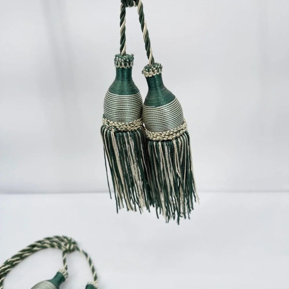 Curtain Tieback Double Tassels Traditional Elegant Drapery Decor Green Cream‎